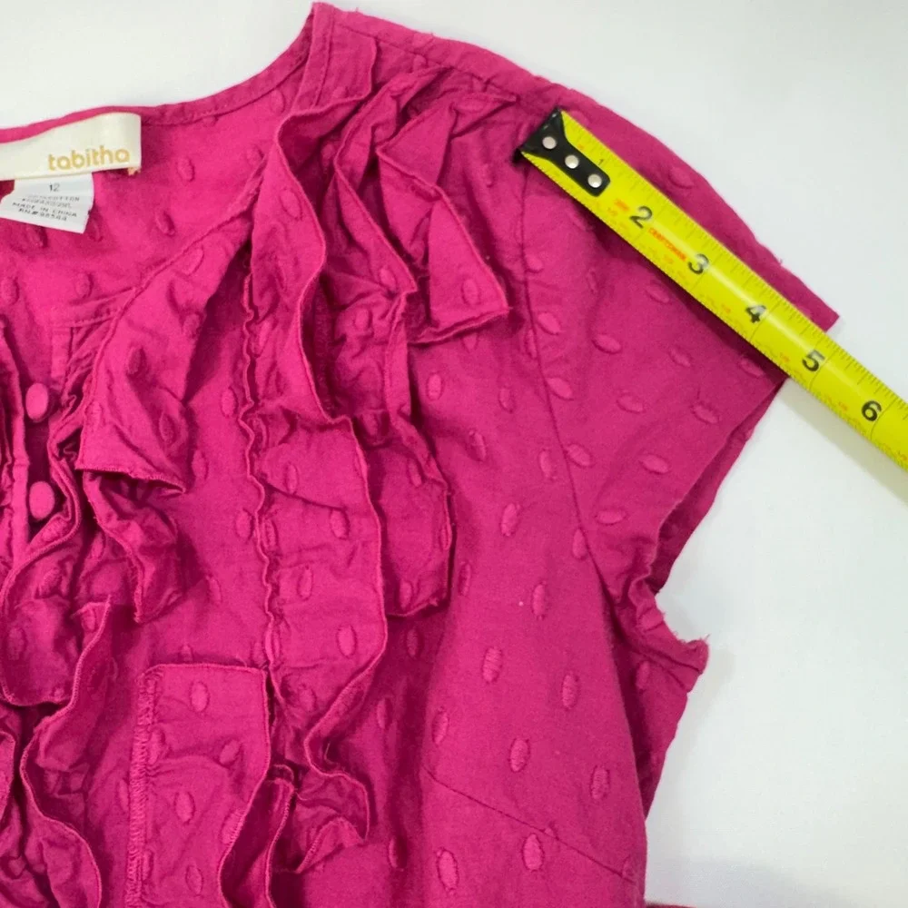 Tabitha Anthropologie Ruffle Swiss Dot Dress Women 12 Pink Cotton Belted - Picture 10 of 14